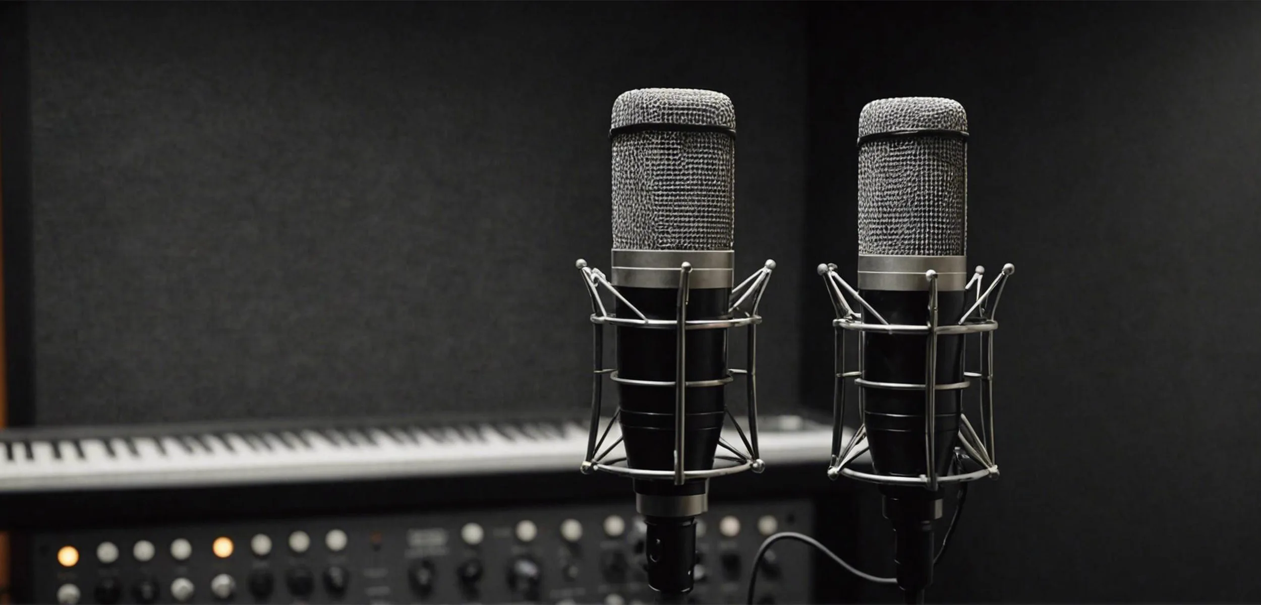 two microphones in front of a piano