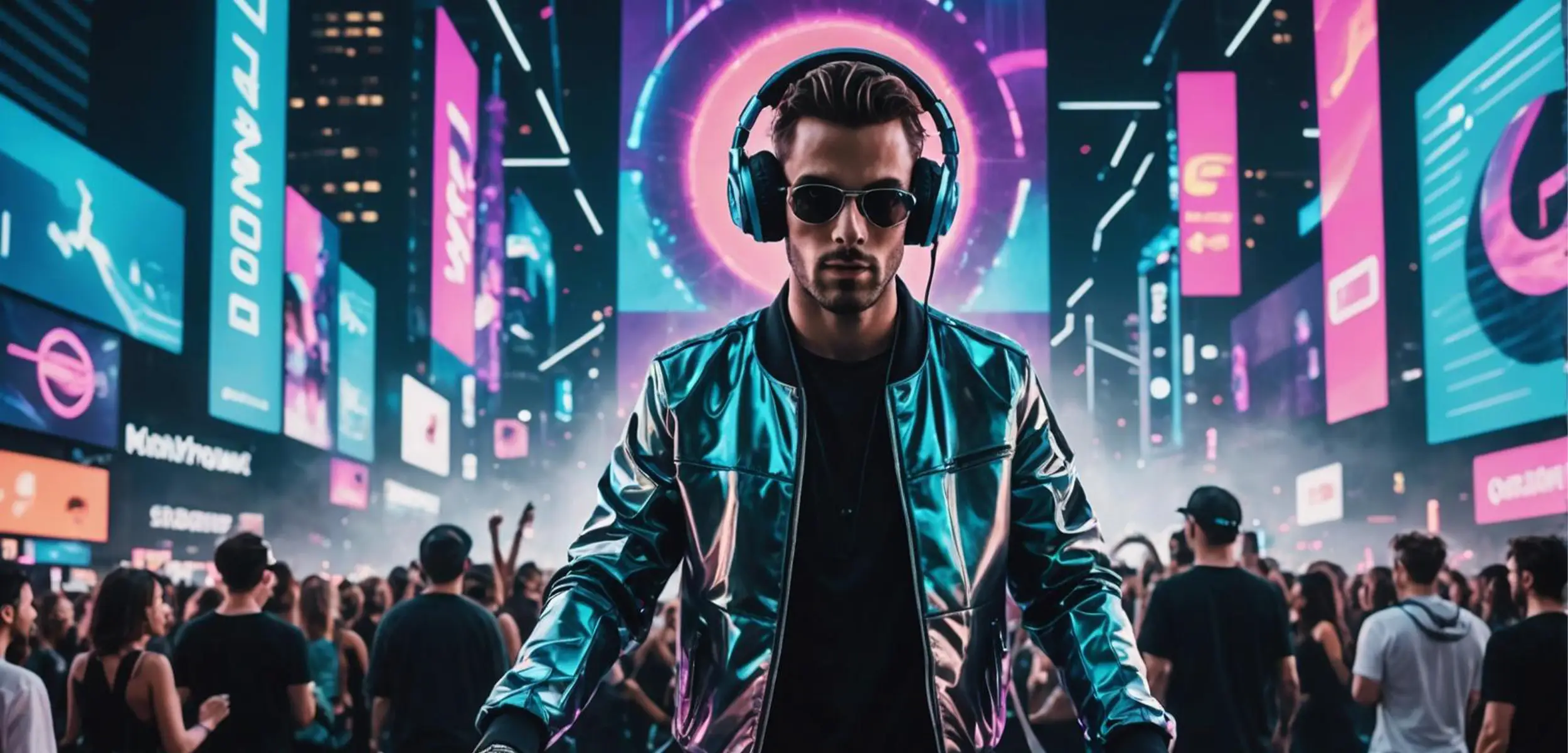 a man wearing headphones and sunglasses
