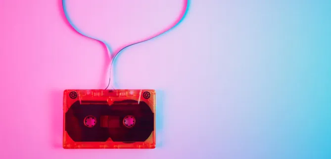 a cassette tape with a string