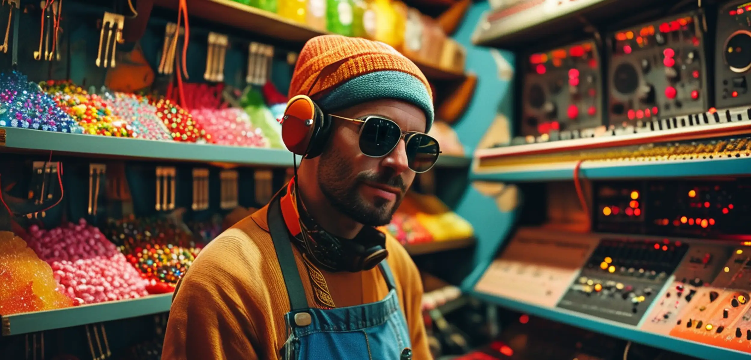 a man wearing sunglasses and headphones